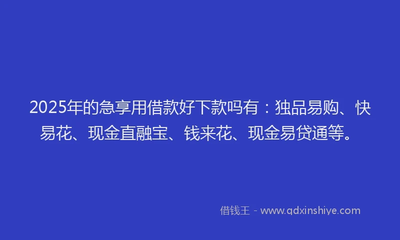 2025年的急享用借款好下款吗有：独品易购、快易花、现金直融宝、钱来花、现金易贷通等。