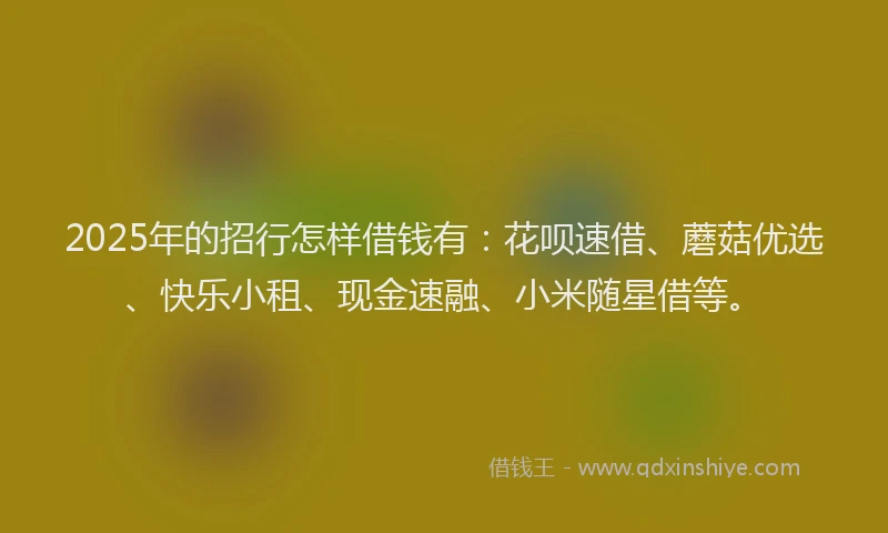 2025年的招行怎样借钱有：花呗速借、蘑菇优选、快乐小租、现金速融、小米随星借等。