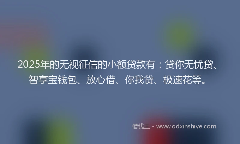 2025年的无视征信的小额贷款有：贷你无忧贷、智享宝钱包、放心借、你我贷、极速花等。