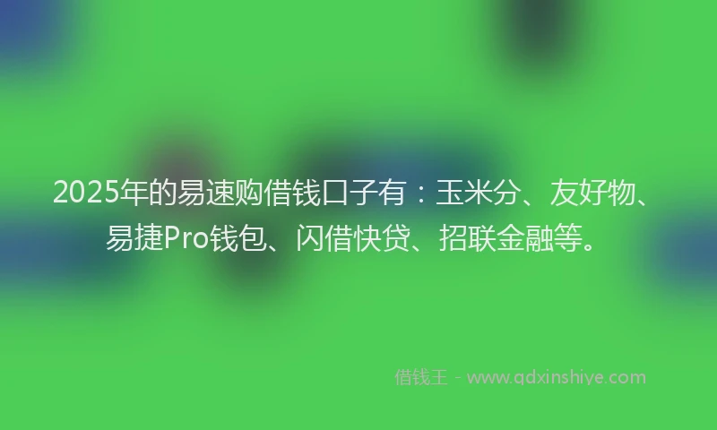 2025年的易速购借钱口子有：玉米分、友好物、易捷Pro钱包、闪借快贷、招联金融等。