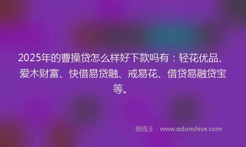 2025年的曹操贷怎么样好下款吗有：轻花优品、爱木财富、快借易贷融、戒易花、借贷易融贷宝等。