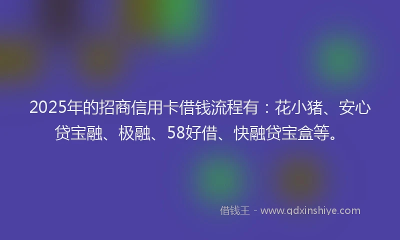2025年的招商信用卡借钱流程有：花小猪、安心贷宝融、极融、58好借、快融贷宝盒等。