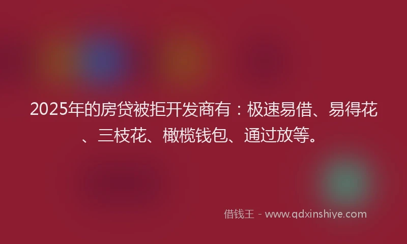 2025年的房贷被拒开发商有：极速易借、易得花、三枝花、橄榄钱包、通过放等。