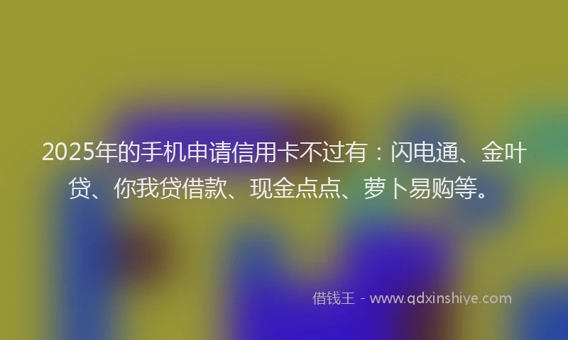 2025年的手机申请信用卡不过有：闪电通、金叶贷、你我贷借款、现金点点、萝卜易购等。