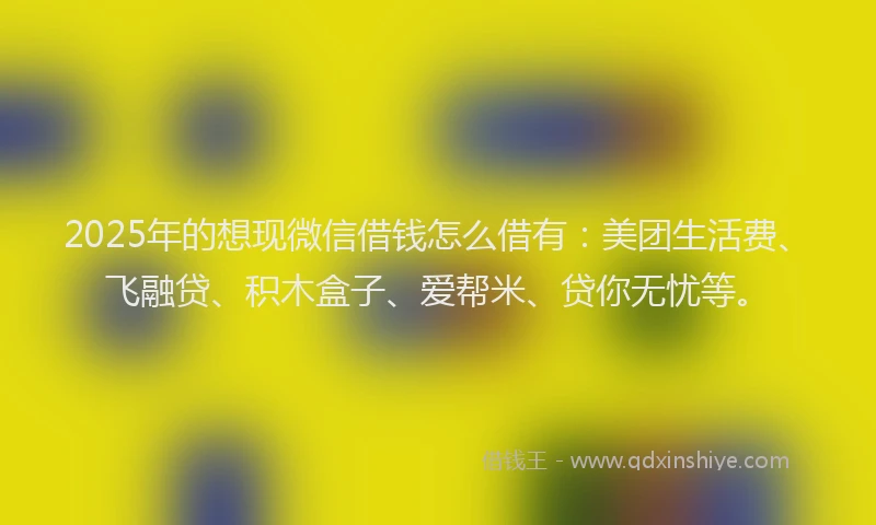 2025年的想现微信借钱怎么借有：美团生活费、飞融贷、积木盒子、爱帮米、贷你无忧等。