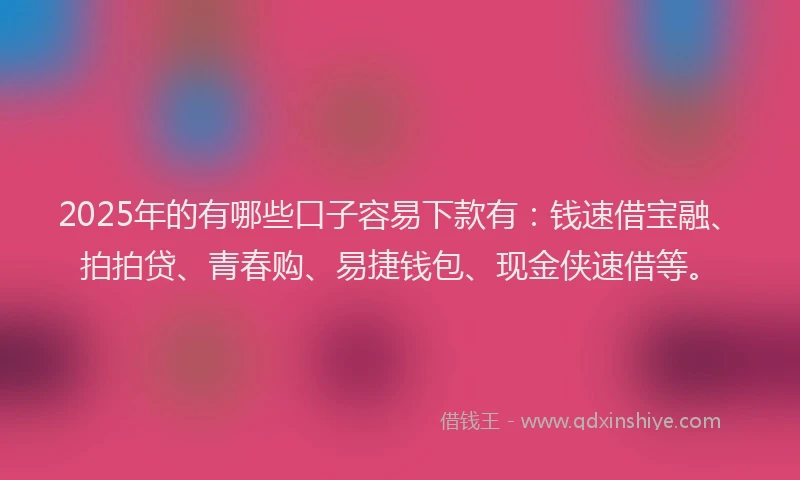2025年的有哪些口子容易下款有：钱速借宝融、拍拍贷、青春购、易捷钱包、现金侠速借等。