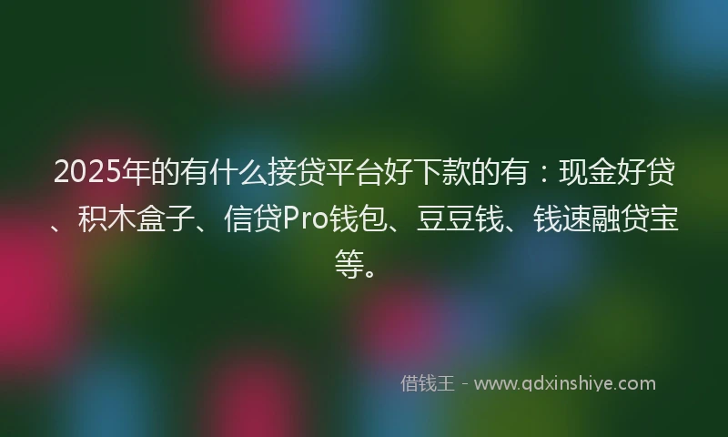 2025年的有什么接贷平台好下款的有：现金好贷、积木盒子、信贷Pro钱包、豆豆钱、钱速融贷宝等。