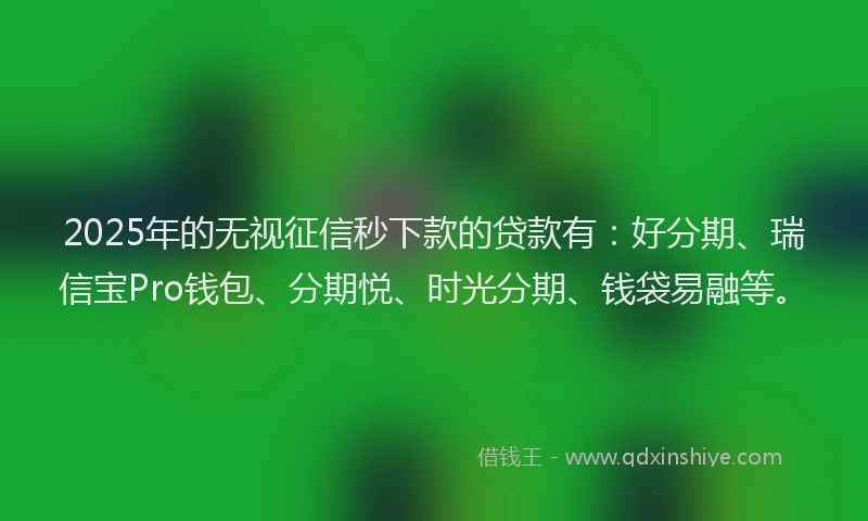 2025年的无视征信秒下款的贷款有：好分期、瑞信宝Pro钱包、分期悦、时光分期、钱袋易融等。