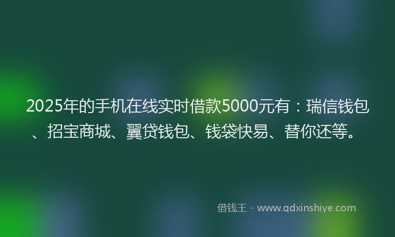 2025年的手机在线实时借款5000元有：瑞信钱包、招宝商城、翼贷钱包、钱袋快易、替你还等。