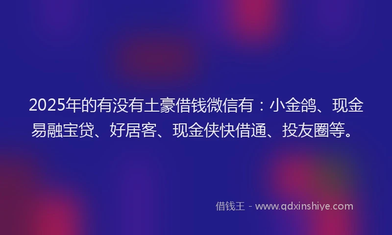 2025年的有没有土豪借钱微信有：小金鸽、现金易融宝贷、好居客、现金侠快借通、投友圈等。