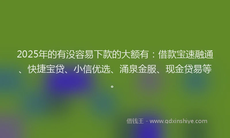 2025年的有没容易下款的大额有：借款宝速融通、快捷宝贷、小信优选、涌泉金服、现金贷易等。