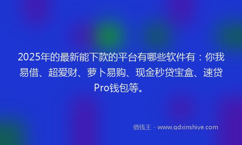 2025年的最新能下款的平台有哪些软件有：你我易借、超爱财、萝卜易购、现金秒贷宝盒、速贷Pro钱包等。