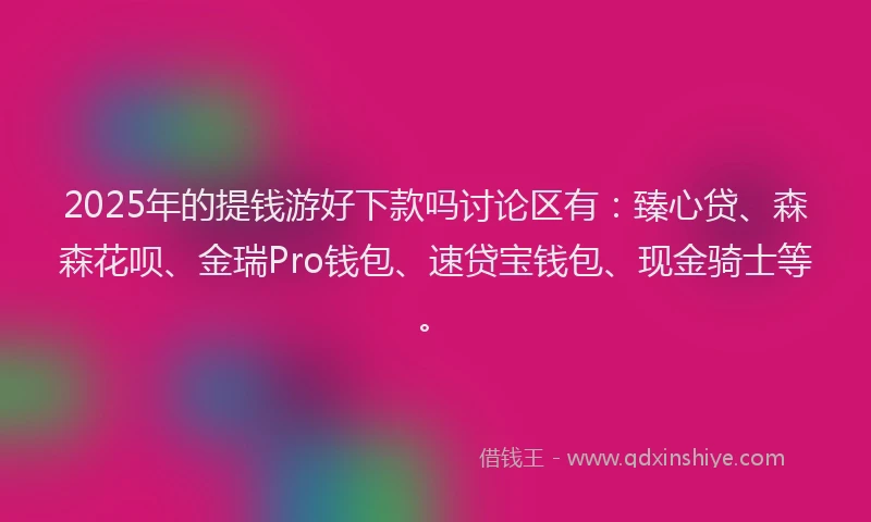 2025年的提钱游好下款吗讨论区有：臻心贷、森森花呗、金瑞Pro钱包、速贷宝钱包、现金骑士等。