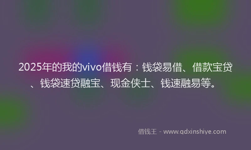 2025年的我的vivo借钱有：钱袋易借、借款宝贷、钱袋速贷融宝、现金侠士、钱速融易等。