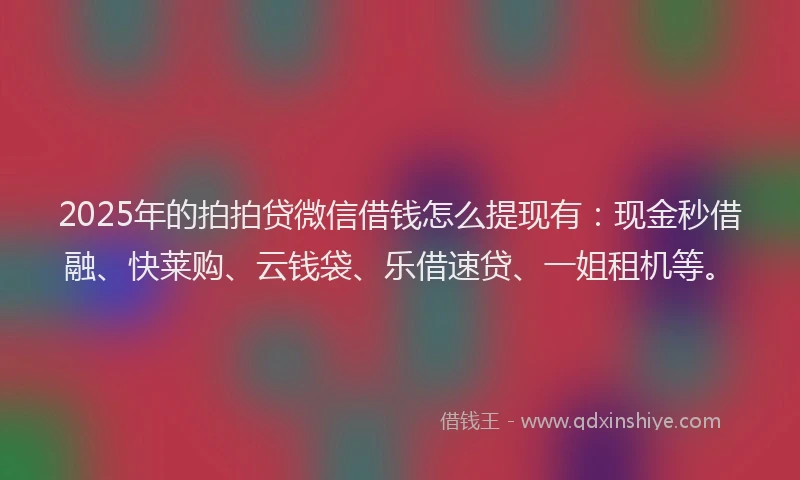 2025年的拍拍贷微信借钱怎么提现有：现金秒借融、快莱购、云钱袋、乐借速贷、一姐租机等。