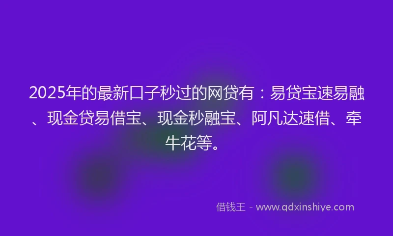 2025年的最新口子秒过的网贷有：易贷宝速易融、现金贷易借宝、现金秒融宝、阿凡达速借、牵牛花等。