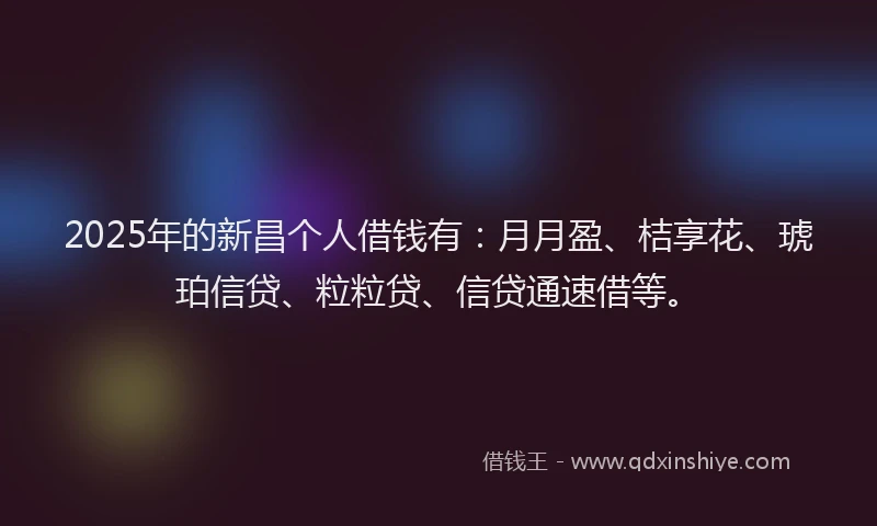 2025年的新昌个人借钱有：月月盈、桔享花、琥珀信贷、粒粒贷、信贷通速借等。