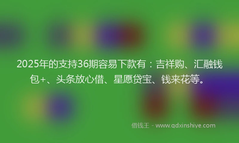 2025年的支持36期容易下款有：吉祥购、汇融钱包+、头条放心借、星愿贷宝、钱来花等。