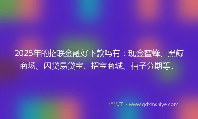 2025年的招联金融好下款吗有：现金蜜蜂、黑鲸商场、闪贷易贷宝、招宝商城、柚子分期等。