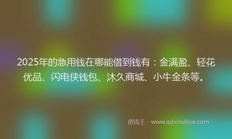 2025年的急用钱在哪能借到钱有：金满盈、轻花优品、闪电侠钱包、沐久商城、小牛金条等。