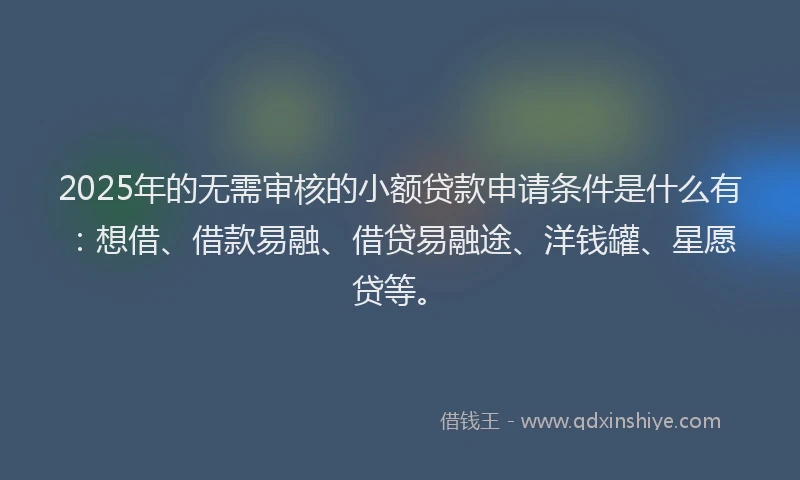 2025年的无需审核的小额贷款申请条件是什么有：想借、借款易融、借贷易融途、洋钱罐、星愿贷等。
