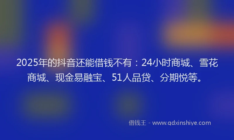 2025年的抖音还能借钱不有：24小时商城、雪花商城、现金易融宝、51人品贷、分期悦等。