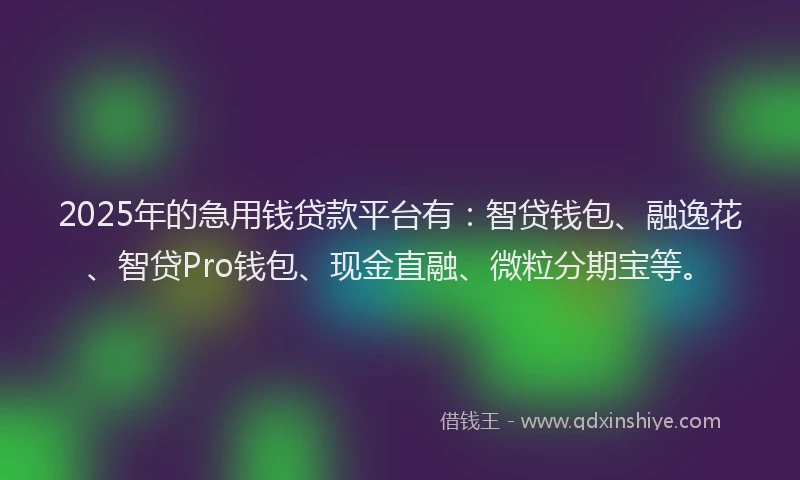 2025年的急用钱贷款平台有：智贷钱包、融逸花、智贷Pro钱包、现金直融、微粒分期宝等。