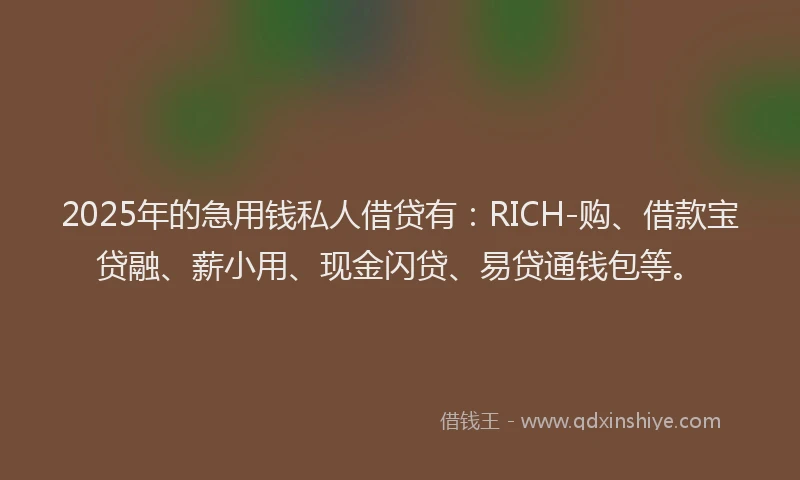 2025年的急用钱私人借贷有：RICH-购、借款宝贷融、薪小用、现金闪贷、易贷通钱包等。