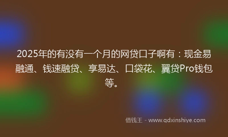 2025年的有没有一个月的网贷口子啊有：现金易融通、钱速融贷、享易达、口袋花、翼贷Pro钱包等。