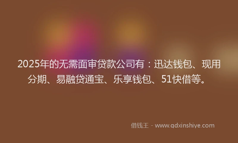 2025年的无需面审贷款公司有：迅达钱包、现用分期、易融贷通宝、乐享钱包、51快借等。