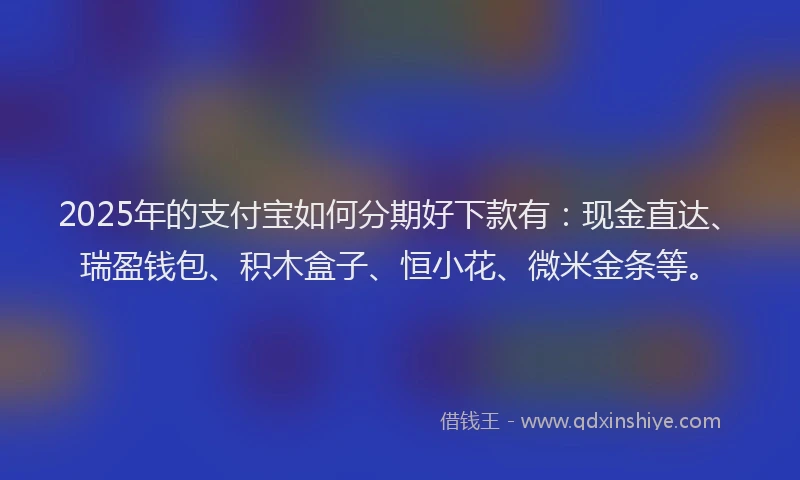 2025年的支付宝如何分期好下款有：现金直达、瑞盈钱包、积木盒子、恒小花、微米金条等。