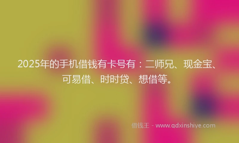 2025年的手机借钱有卡号有：二师兄、现金宝、可易借、时时贷、想借等。