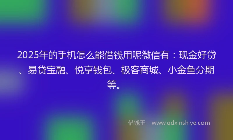 2025年的手机怎么能借钱用呢微信有：现金好贷、易贷宝融、悦享钱包、极客商城、小金鱼分期等。
