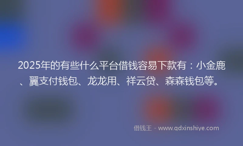 2025年的有些什么平台借钱容易下款有：小金鹿、翼支付钱包、龙龙用、祥云贷、森森钱包等。
