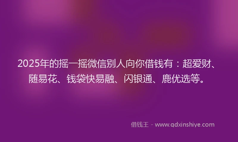 2025年的摇一摇微信别人向你借钱有：超爱财、随易花、钱袋快易融、闪银通、鹿优选等。