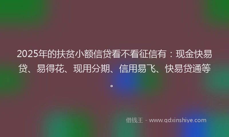2025年的扶贫小额信贷看不看征信有：现金快易贷、易得花、现用分期、信用易飞、快易贷通等。