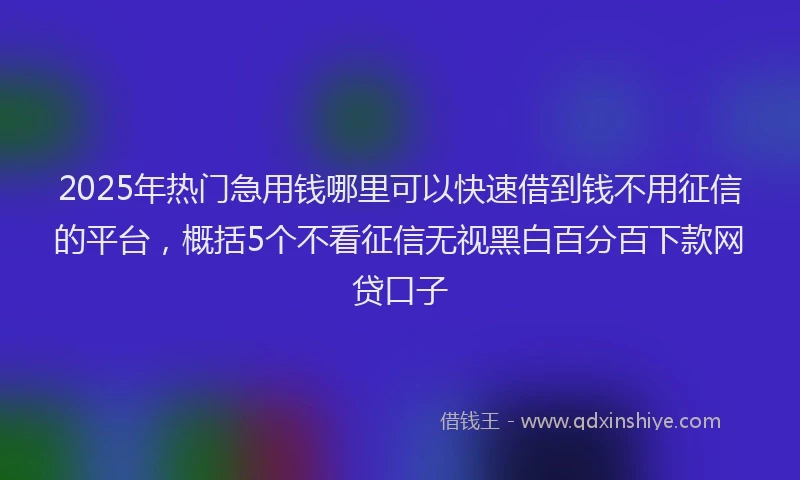 2025年热门急用钱哪里可以快速借到钱不用征信的平台，概括5个不看征信无视黑白百分百下款网贷口子