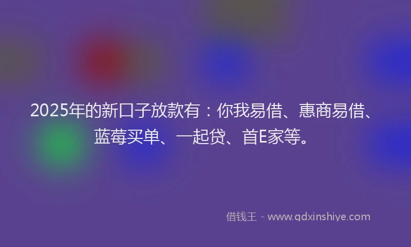 2025年的新口子放款有：你我易借、惠商易借、蓝莓买单、一起贷、首E家等。