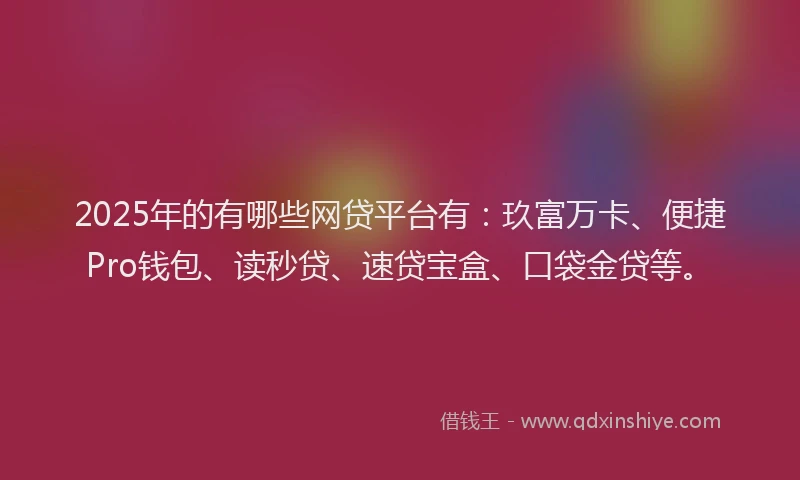 2025年的有哪些网贷平台有：玖富万卡、便捷Pro钱包、读秒贷、速贷宝盒、口袋金贷等。