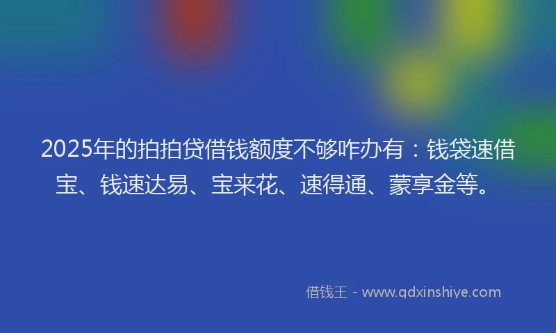 2025年的拍拍贷借钱额度不够咋办有：钱袋速借宝、钱速达易、宝来花、速得通、蒙享金等。