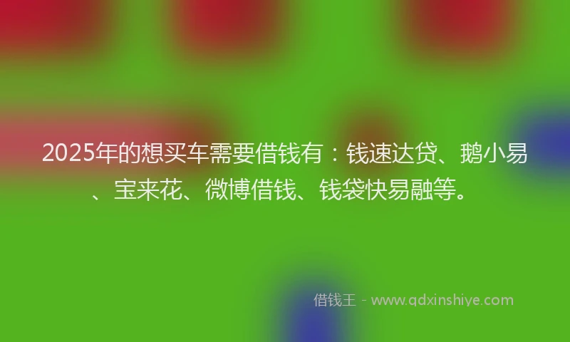 2025年的想买车需要借钱有：钱速达贷、鹅小易、宝来花、微博借钱、钱袋快易融等。