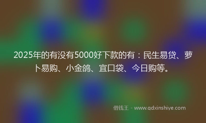 2025年的有没有5000好下款的有：民生易贷、萝卜易购、小金鸽、宜口袋、今日购等。