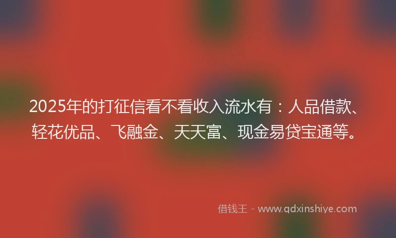 2025年的打征信看不看收入流水有：人品借款、轻花优品、飞融金、天天富、现金易贷宝通等。