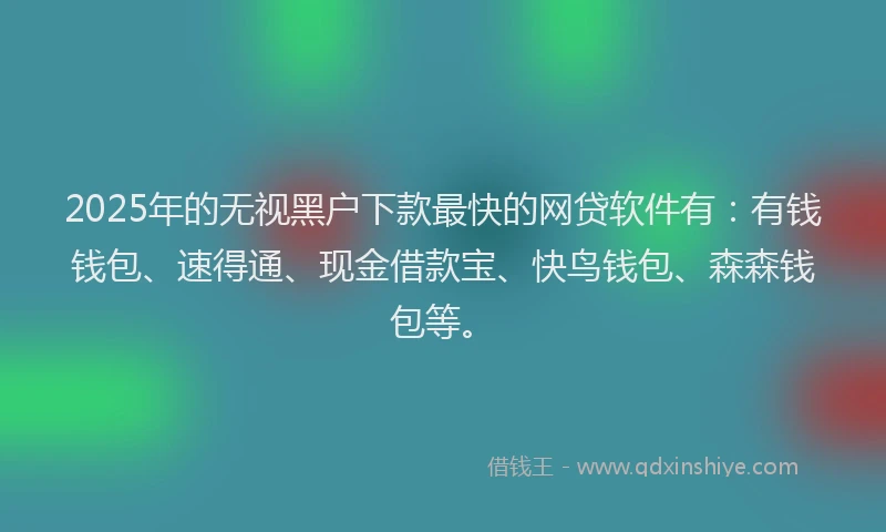 2025年的无视黑户下款最快的网贷软件有：有钱钱包、速得通、现金借款宝、快鸟钱包、森森钱包等。