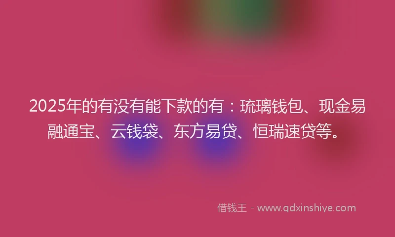 2025年的有没有能下款的有：琉璃钱包、现金易融通宝、云钱袋、东方易贷、恒瑞速贷等。