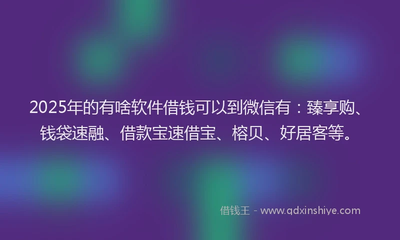 2025年的有啥软件借钱可以到微信有：臻享购、钱袋速融、借款宝速借宝、榕贝、好居客等。