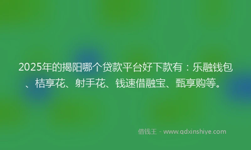 2025年的揭阳哪个贷款平台好下款有：乐融钱包、桔享花、射手花、钱速借融宝、甄享购等。