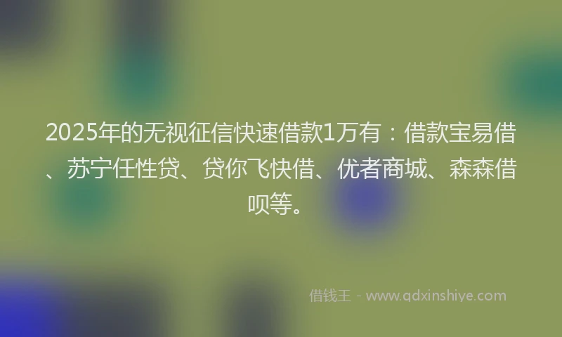 2025年的无视征信快速借款1万有：借款宝易借、苏宁任性贷、贷你飞快借、优者商城、森森借呗等。