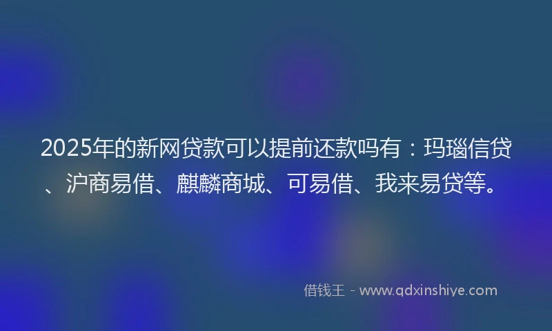 2025年的新网贷款可以提前还款吗有：玛瑙信贷、沪商易借、麒麟商城、可易借、我来易贷等。