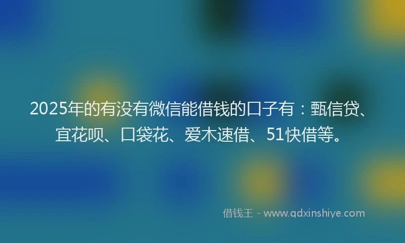 2025年的有没有微信能借钱的口子有：甄信贷、宜花呗、口袋花、爱木速借、51快借等。